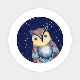 Owl and Moon cute watercolor Magnet